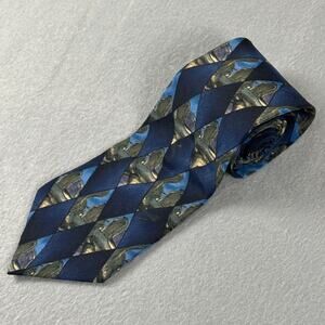 Vintage Jerry Garcia Mackerel 7 Silk Tie Blue Fish Geometric Abstract USA